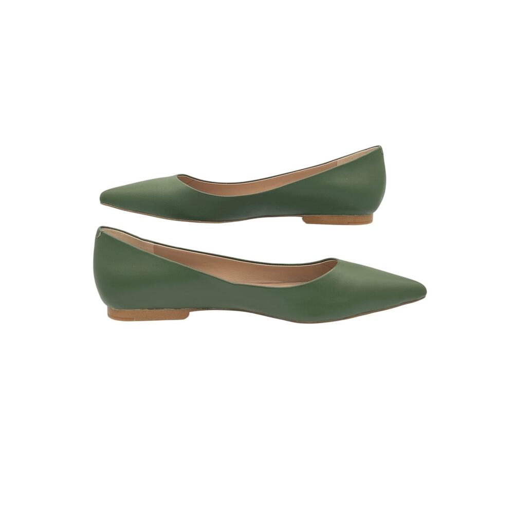 Shoes of Prey Olive Green Pointed Toe Leather Ballet Flats Size 5.5